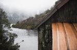 Boat Shed In Dove Lake, Tasmania  Stock Photo