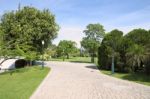 Wide Path Walk In Public Garden Stock Photo