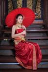 Thai Woman In Traditional Costume Stock Photo