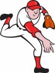 Baseball Player Pitcher Throwing Cartoon Stock Photo