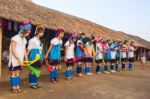 Karen Tribal Girls From Padaung Long Neck Hill Tribe Village Stock Photo