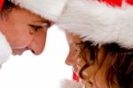 Father And Daughter In Santa Hat Stock Photo