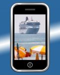 Cruise Ship On Mobile Phone Stock Photo