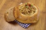 spaghetti In Bread Stock Photo