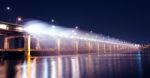 Rainbow Fountain Show At Banpo Bridge In Seoul, South Korea Stock Photo