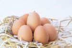 A Group Of Chicken Eggs Stock Photo