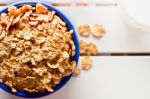 Cornflakes In A Blue Bowl Stock Photo