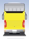 Back View Of Double Deck Touring Coach Bus Stock Photo