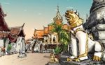 Sketch Of Cityscape Show Asia Style Temple Space In Thailand, Il Stock Photo