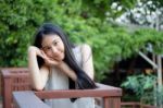 Portrait Of Thai Teen Beautiful Girl Happy And Relax Stock Photo