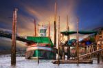 Beautiful Land Scape Of  Thai Local Scene Tradition Fishery Boat Stock Photo