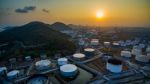 Aerial View Of Oil Tank Storage In Heavy Petrochemical Industries Estate Plant Stock Photo