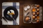 Eating Fried Eggs Flat Lay Still Life Rustic With Food Stylish Stock Photo