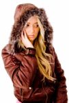 Young lady wearing hood Stock Photo