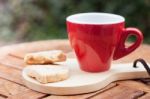 Cashew Cookies With Coffee Cup Stock Photo