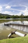 Water Supply Pipe And Dam Stock Photo