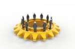 3d People  In A Circle And A Gear Mechanism Stock Photo