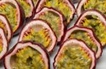 Sliced Passion Fruit Stock Photo