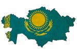 Kazakhstan Map On Kazakhstan Flag Drawing ,grunge And Retro Flag Stock Photo