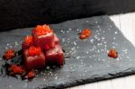 Red Tuna Sashimi With Salmon Roe Stock Photo