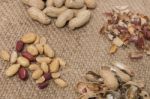 Peanuts On A Burlap Background Stock Photo