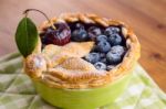 Decorated Homemade Shortcrust Pastry Berry Pie With Blueberries Stock Photo