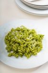 Italian Fusilli Pasta And Pesto Stock Photo