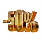 3d Gold 50 Fifty Percent Sign Stock Photo