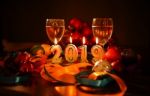 Glasses Of Champagne And New Year Decorations Stock Photo