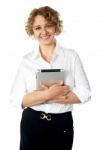 Businesswoman Holding An Ipad Stock Photo