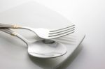 Table Setting Of The Fork And Spoon Stock Photo