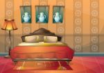 Cartoon  Illustration Interior Chinese Room With Separated Layers Stock Photo