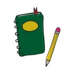 Notebook And Pencil Hand Drawn  Illustration Stock Photo