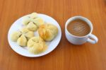 Sweet Bread And Cream Tea On Breaking Time Stock Photo