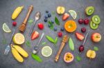 Flat Lay Various Fresh Fruits Raspberry ,blueberry ,strawberry , Stock Photo