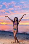 Beautiful Black African American Woman Posing On The Beach At Su Stock Photo