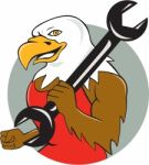 American Bald Eagle Mechanic Wrench Circle Cartoon Stock Photo