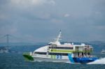 Istanbul, Turkey - May 26 : Boat Cruising Up The Bosphorus In Istanbul Turkey On May 26, 2018 Turkey On May 24, 2018 Stock Photo