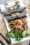 Close Up Sand Crab With Papaya Salad Stock Photo