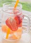 Infused Water Mug Of Mix Fruit Refreshing Drink Stock Photo