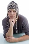 Young Man Wearing Woollen Cap Stock Photo