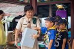 Student 9-10 Years Old, Scouts Work Together, Scout Camp In Pieamsuwan School Bangkok Thailand Stock Photo