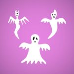 Halloween White Ghost Evil Set Background Stock Photo