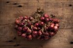 Shallots Still Life Wood Background Stock Photo