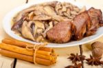 Venison Deer Game Filet And Wild Mushrooms Stock Photo