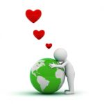 Man Hugging Green World Stock Photo