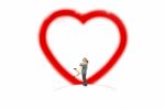 Miniature Couple Hugging And Red Heart On White Background, Stock Photo