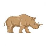 Northern White Rhinoceros Side Drawing Stock Photo