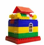 Toy House Out Of Colored Blocks Stock Photo