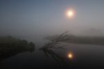 Misty Night On The Lake Stock Photo